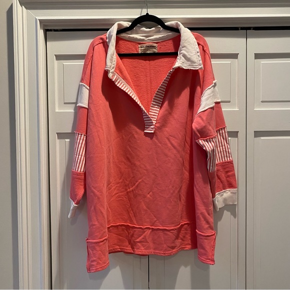 We The Free People Clean Prep Nautical Striped Collared Pullover Sweatshirt | L - Picture 8 of 12